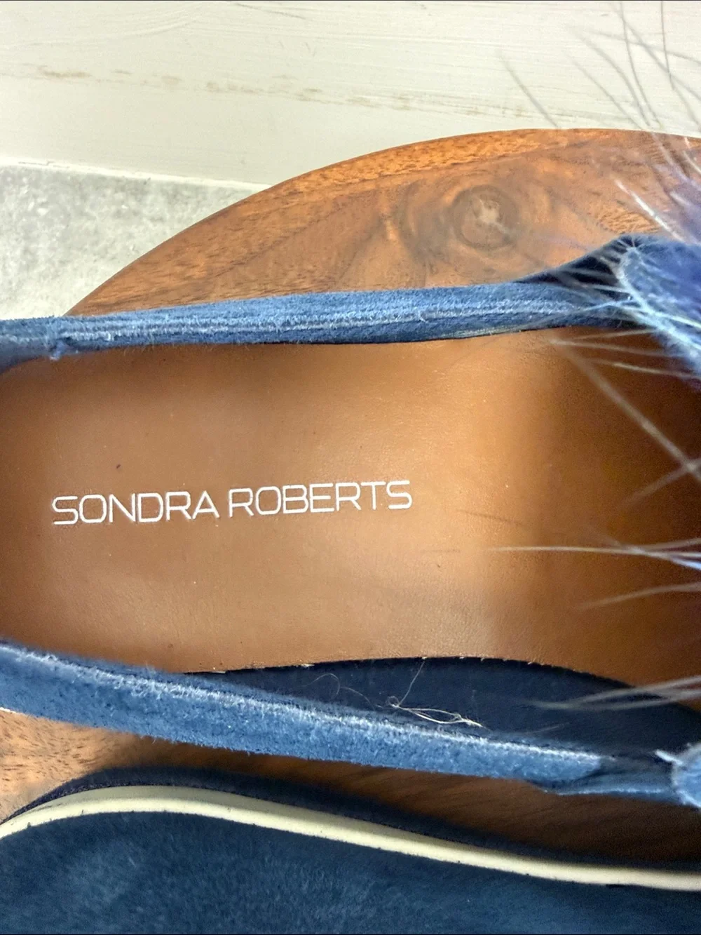 Sondra Roberts Navy Slip-On Sneakers with Red and Black Faux-Fur Poms‎